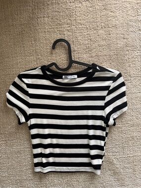 ZARA Black & White Striped Crop Top